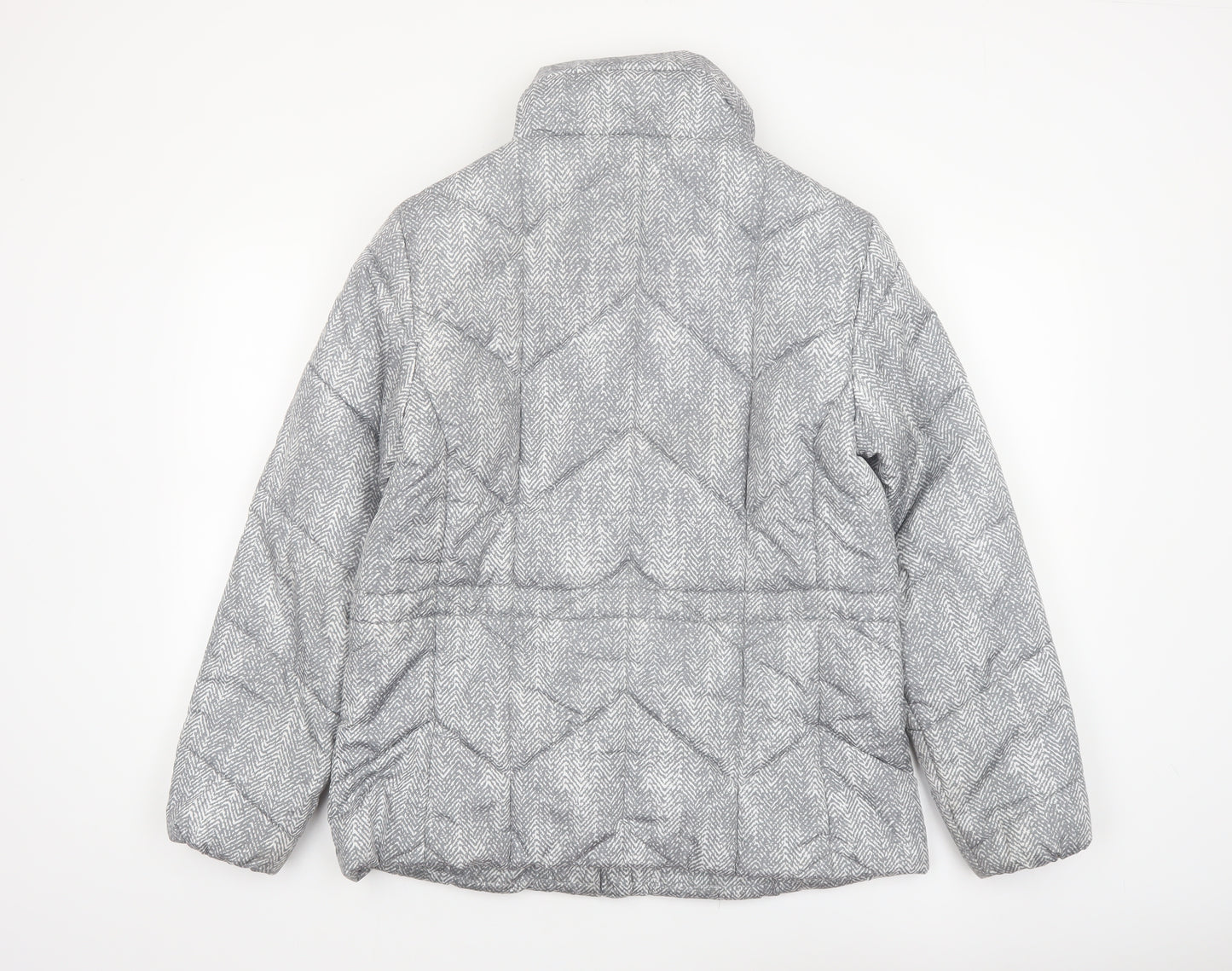 Marks and Spencer Women Grey Herringbone Quilted Puffer Jacket Size 10