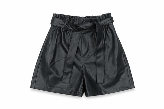 Primark Women Black Faux Leather Paperbag Shorts Size 4 High Waist