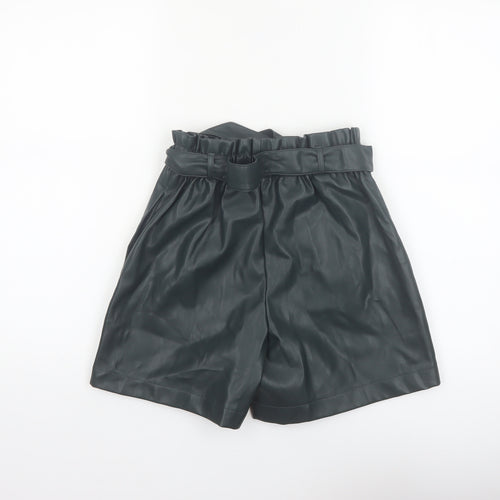 Primark Women Black Faux Leather Paperbag Shorts Size 4 High Waist