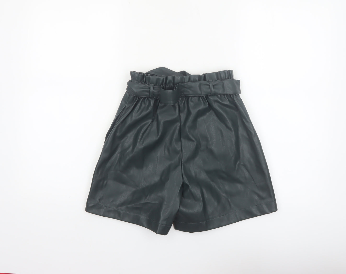 Primark Women Black Faux Leather Paperbag Shorts Size 4 High Waist