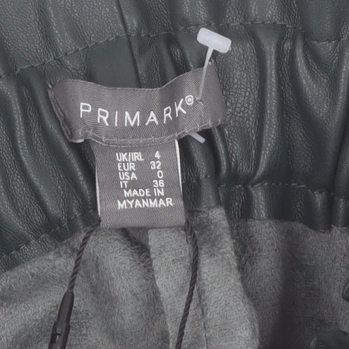 Primark Women Black Faux Leather Paperbag Shorts Size 4 High Waist