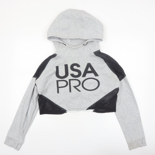 USA Pro Womens Grey Crop Hoodie Size 10 Hooded Sportswear