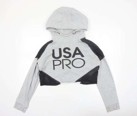 USA Pro Womens Grey Crop Hoodie Size 10 Hooded Sportswear