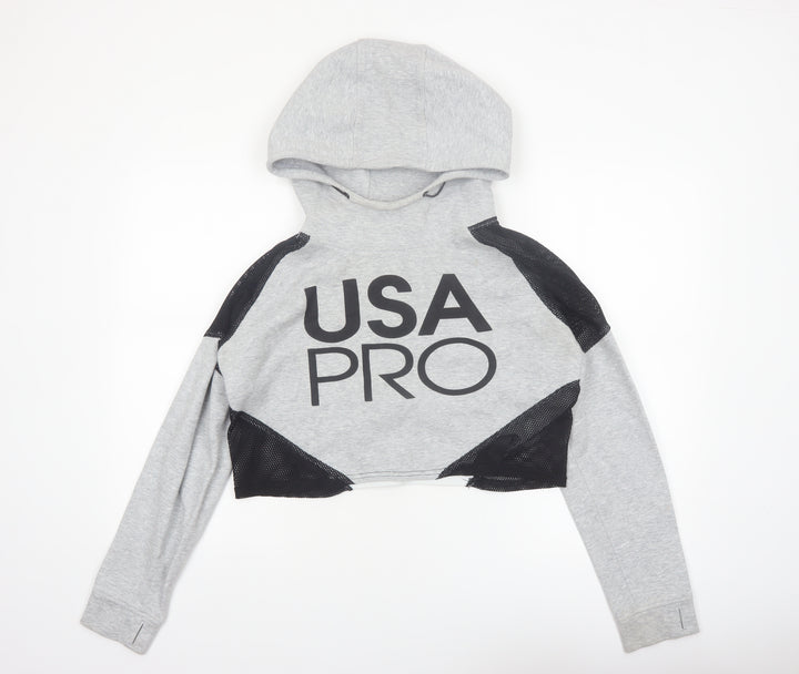USA Pro Womens Grey Crop Hoodie Size 10 Hooded Sportswear