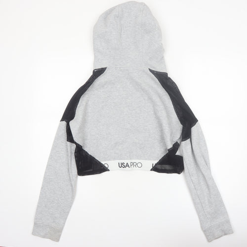 USA Pro Womens Grey Crop Hoodie Size 10 Hooded Sportswear