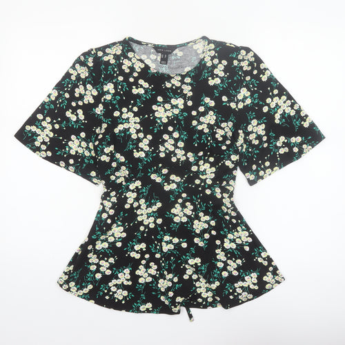 New Look Women’s Black Floral Tunic Blouse Size 10 Short Sleeve