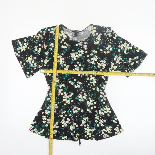 New Look Women’s Black Floral Tunic Blouse Size 10 Short Sleeve
