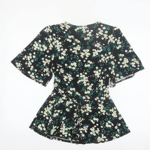 New Look Women’s Black Floral Tunic Blouse Size 10 Short Sleeve