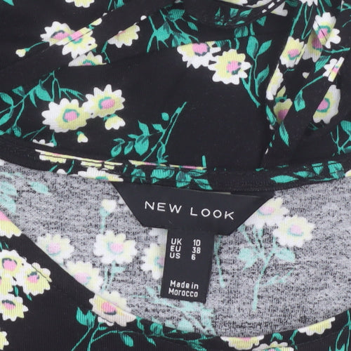 New Look Women’s Black Floral Tunic Blouse Size 10 Short Sleeve