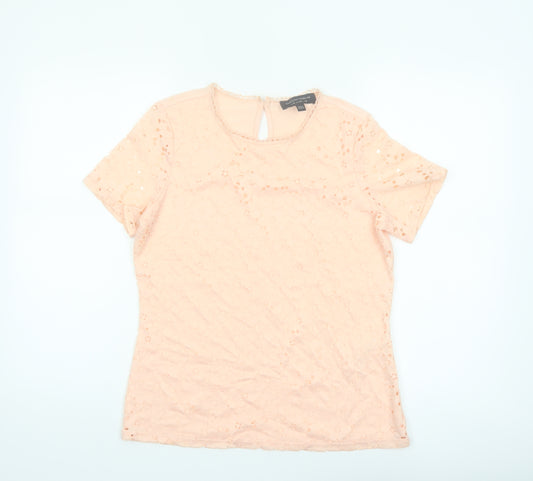 Dorothy Perkins Womens Beige Lace Short Sleeve Blouse UK 12