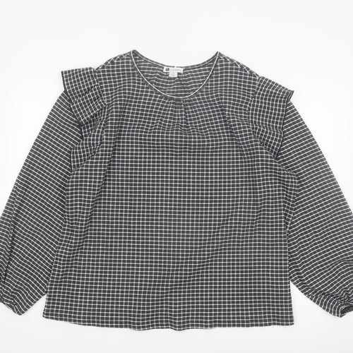 Rockmans Women Black Check Ruffle Long Sleeve Tunic Blouse Size 18