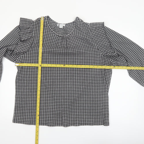 Rockmans Women Black Check Ruffle Long Sleeve Tunic Blouse Size 18