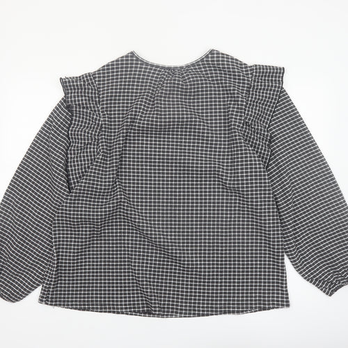 Rockmans Women Black Check Ruffle Long Sleeve Tunic Blouse Size 18