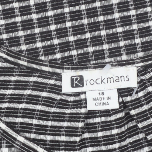 Rockmans Women Black Check Ruffle Long Sleeve Tunic Blouse Size 18