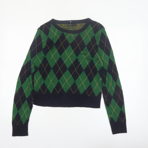 Stradivarius Women’s Green Argyle Pullover Jumper Size 14