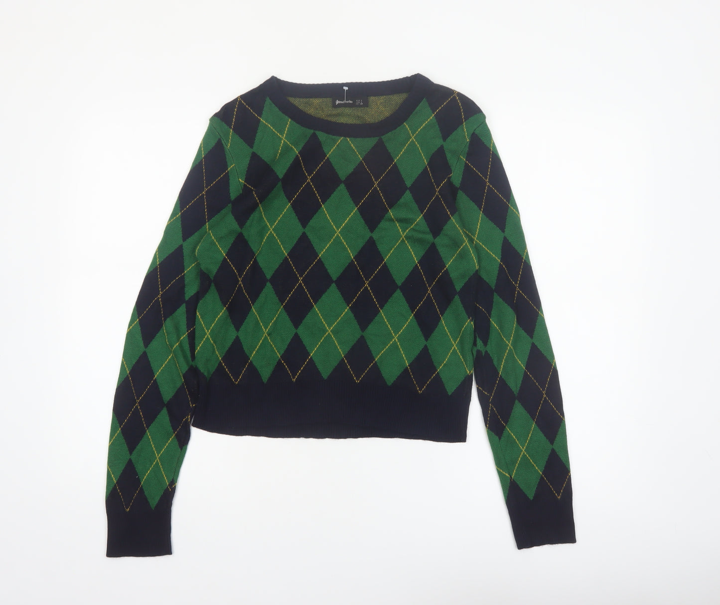 Stradivarius Women’s Green Argyle Pullover Jumper Size 14