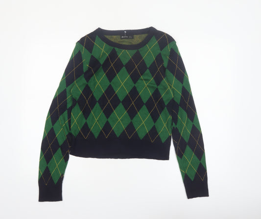 Stradivarius Women’s Green Argyle Pullover Jumper Size 14