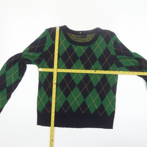 Stradivarius Women’s Green Argyle Pullover Jumper Size 14