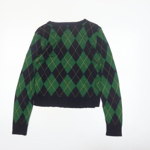Stradivarius Women’s Green Argyle Pullover Jumper Size 14