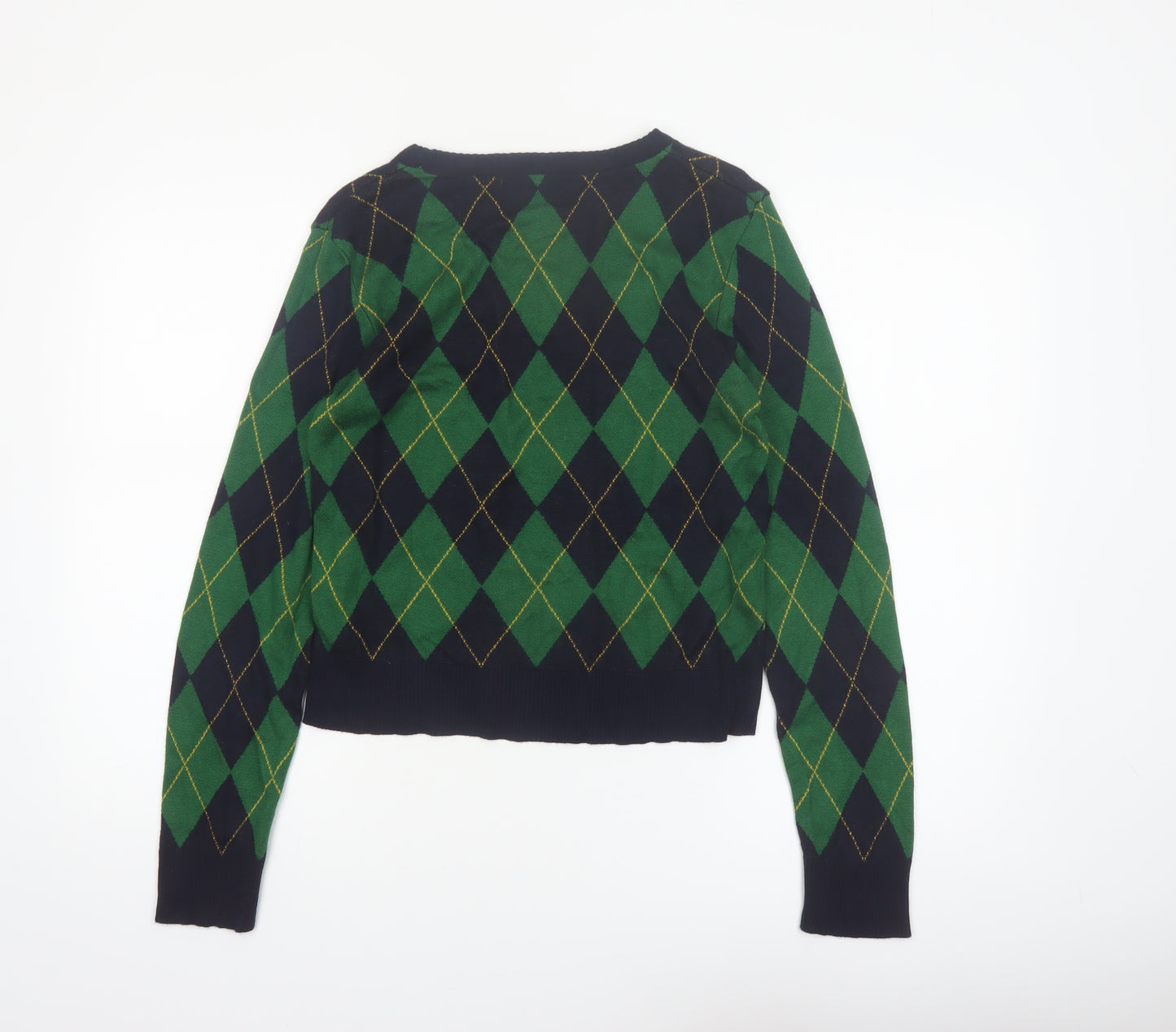 Stradivarius Women’s Green Argyle Pullover Jumper Size 14