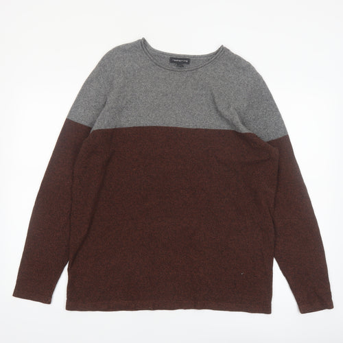 Red Herring Men’s Grey Brown Cotton Crew Neck Jumper Size L