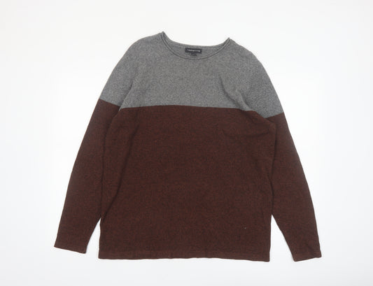 Red Herring Men’s Grey Brown Cotton Crew Neck Jumper Size L