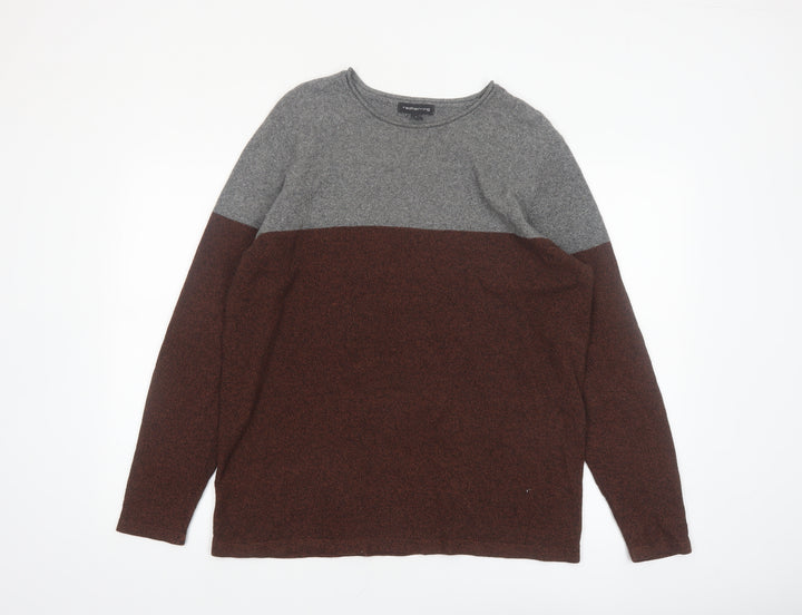 Red Herring Men’s Grey Brown Cotton Crew Neck Jumper Size L