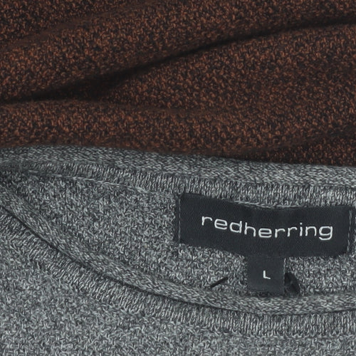Red Herring Men’s Grey Brown Cotton Crew Neck Jumper Size L