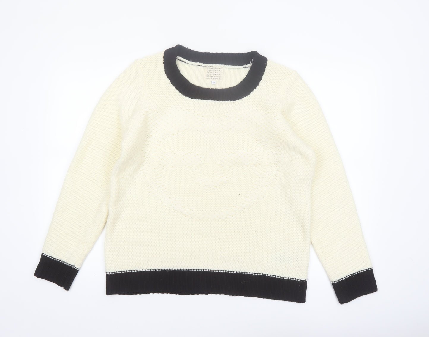 New Look Women Ivory Black Trim Size 16 Knit Pullover Jumper