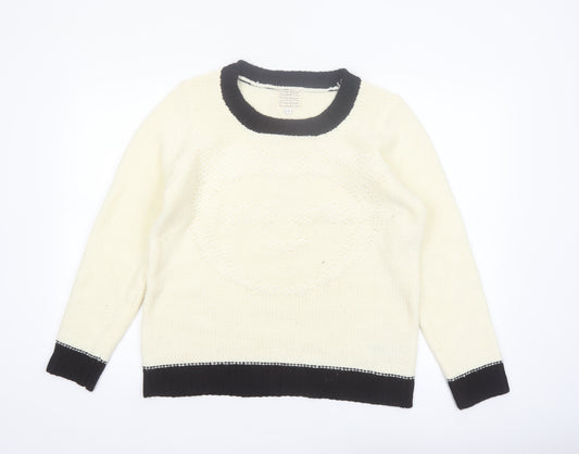 New Look Women Ivory Black Trim Size 16 Knit Pullover Jumper