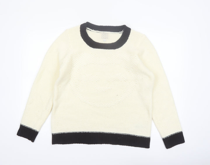 New Look Women Ivory Black Trim Size 16 Knit Pullover Jumper
