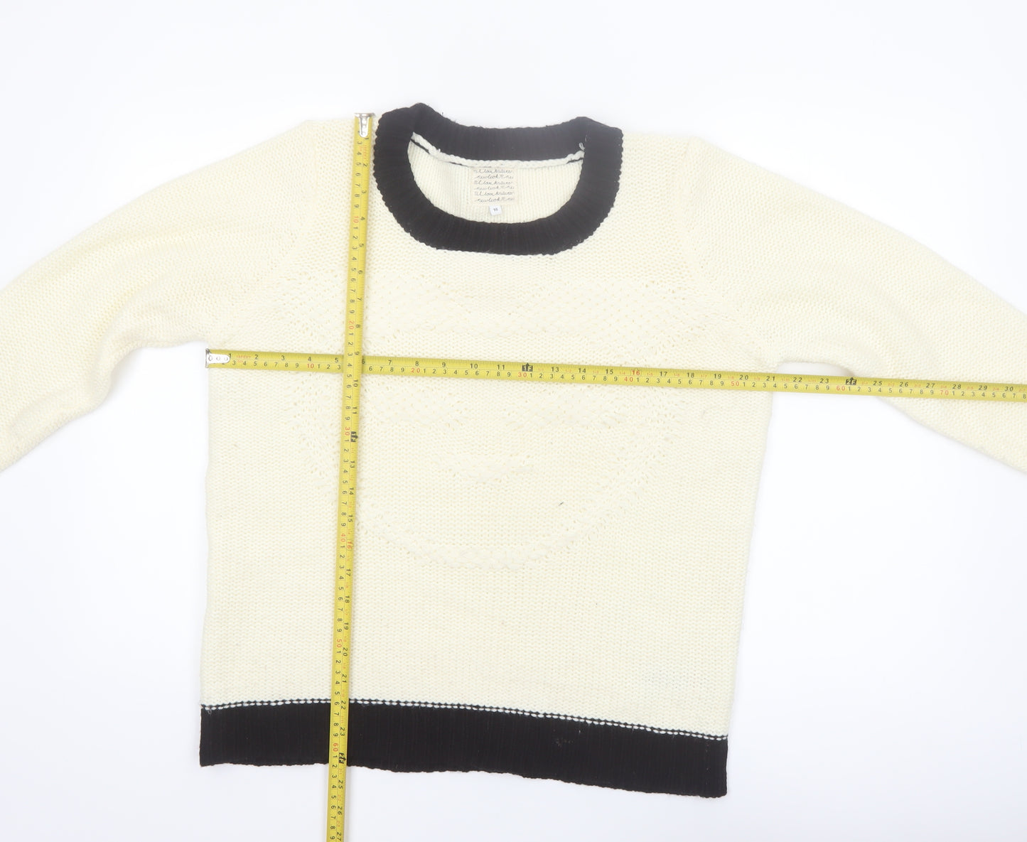 New Look Women Ivory Black Trim Size 16 Knit Pullover Jumper