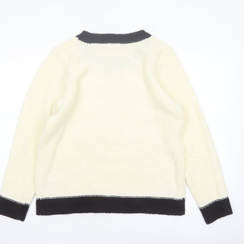 New Look Women Ivory Black Trim Size 16 Knit Pullover Jumper