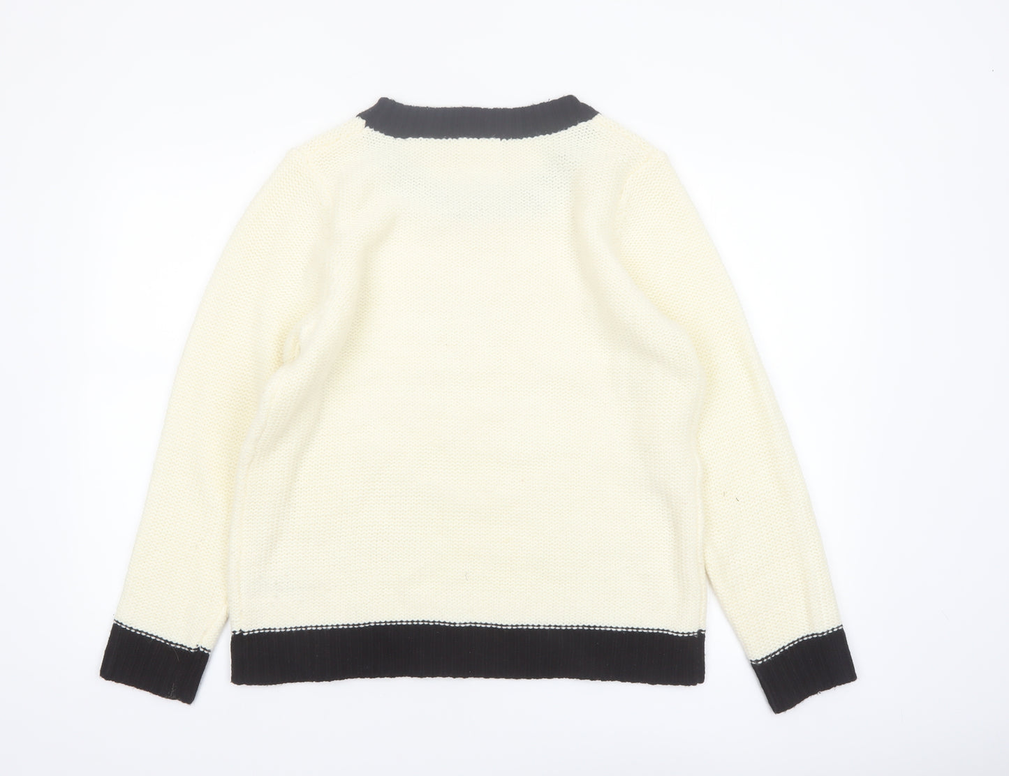 New Look Women Ivory Black Trim Size 16 Knit Pullover Jumper
