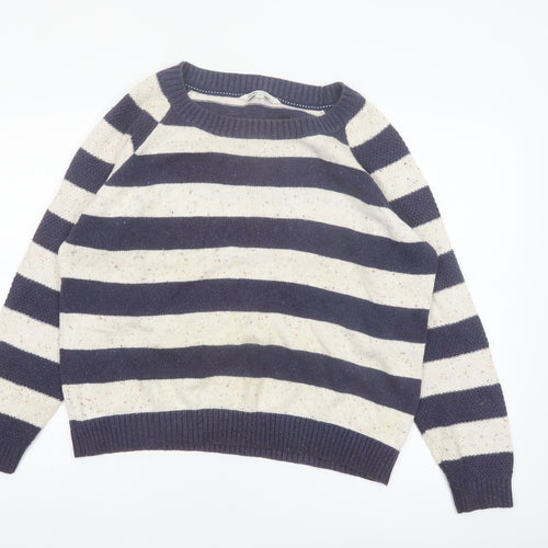 Fat Face Women Blue Striped Crew Neck Wool Cotton Jumper Size 18