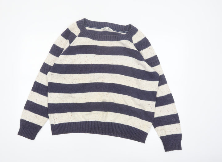 Fat Face Women Blue Striped Crew Neck Wool Cotton Jumper Size 18