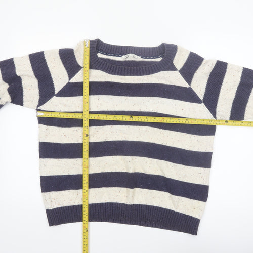 Fat Face Women Blue Striped Crew Neck Wool Cotton Jumper Size 18