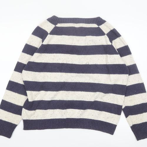 Fat Face Women Blue Striped Crew Neck Wool Cotton Jumper Size 18