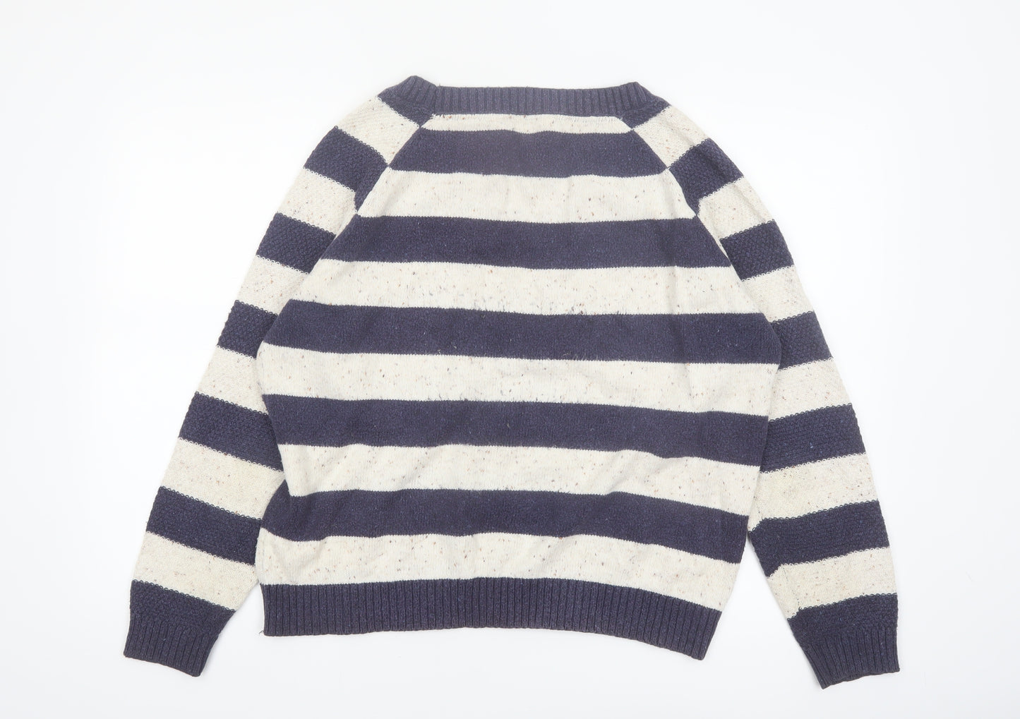 Fat Face Women Blue Striped Crew Neck Wool Cotton Jumper Size 18