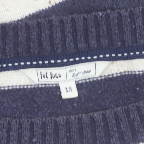 Fat Face Women Blue Striped Crew Neck Wool Cotton Jumper Size 18