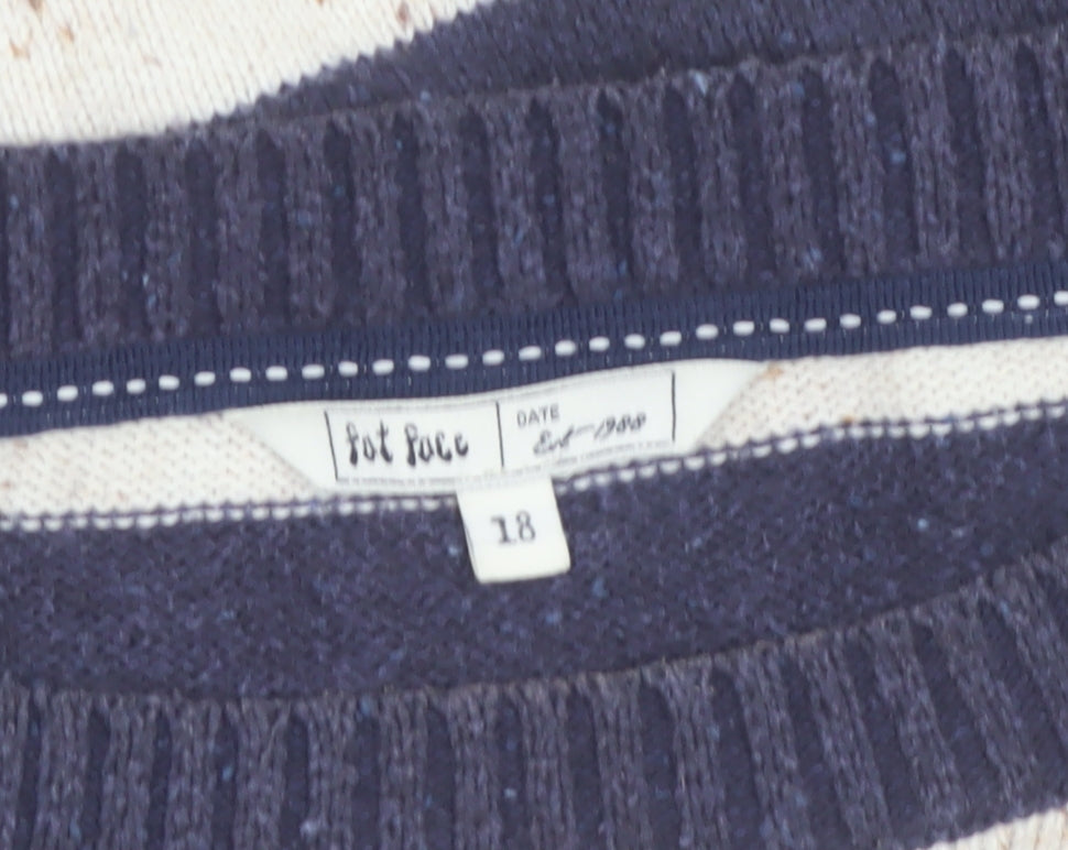 Fat Face Women Blue Striped Crew Neck Wool Cotton Jumper Size 18