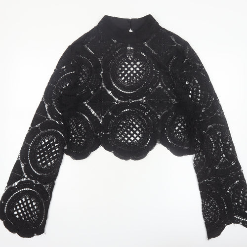 Boohoo Women's Black Lace Cropped Long Sleeve Top Size 16