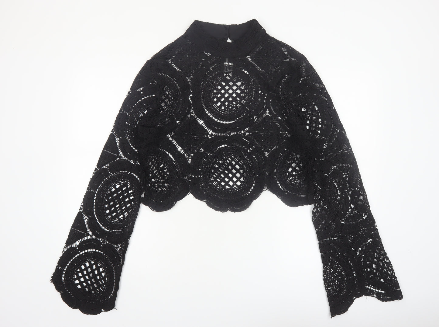 Boohoo Women's Black Lace Cropped Long Sleeve Top Size 16