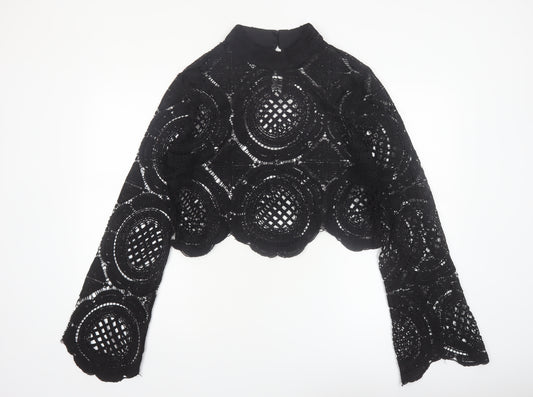 Boohoo Women's Black Lace Cropped Long Sleeve Top Size 16