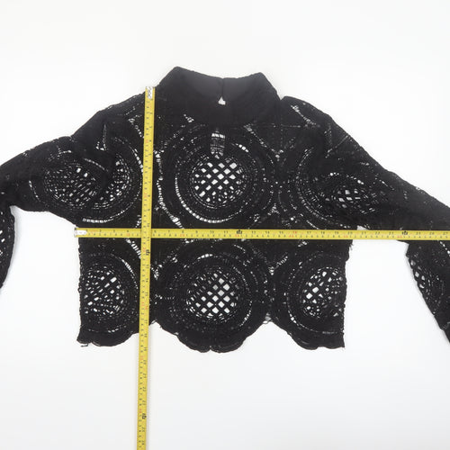 Boohoo Women's Black Lace Cropped Long Sleeve Top Size 16