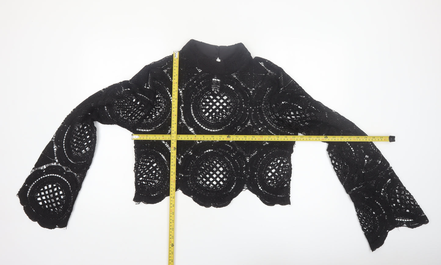 Boohoo Women's Black Lace Cropped Long Sleeve Top Size 16