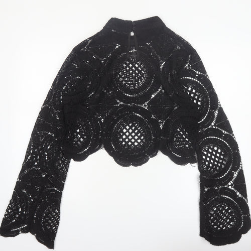 Boohoo Women's Black Lace Cropped Long Sleeve Top Size 16