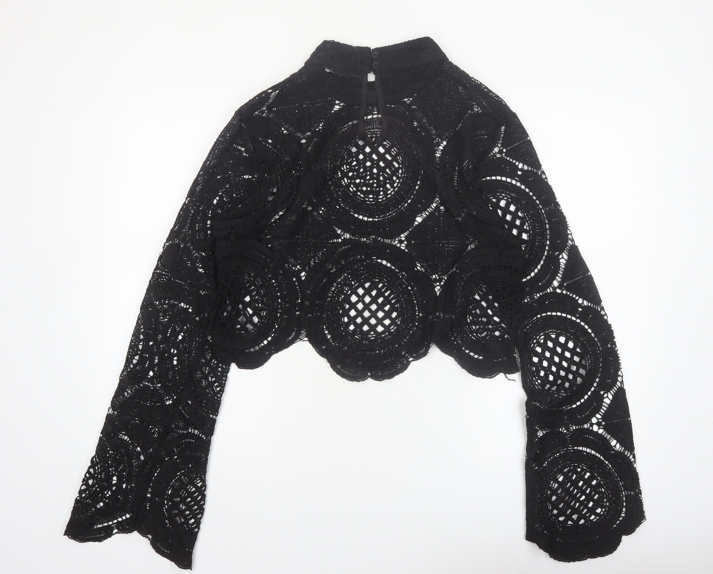 Boohoo Women's Black Lace Cropped Long Sleeve Top Size 16