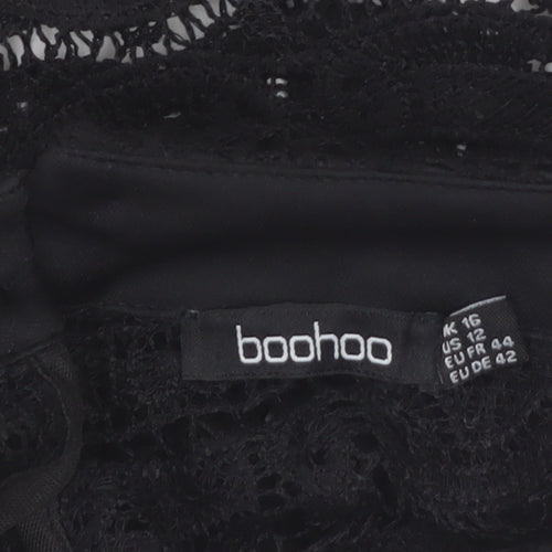 Boohoo Women's Black Lace Cropped Long Sleeve Top Size 16