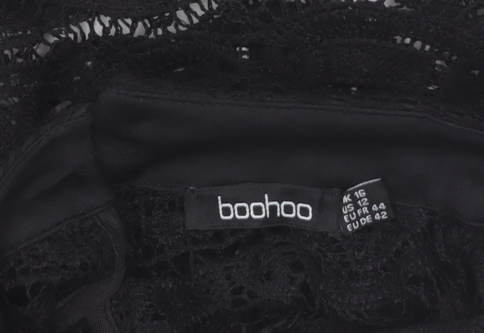Boohoo Women's Black Lace Cropped Long Sleeve Top Size 16